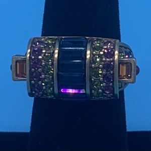 Heidi Daus blue, green and purple Swarovski crystal ring in size 6.